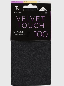 Grey Marl Velvet Touch 100 Denier Tights - M/L