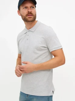 Grey Pique Polo Shirt L