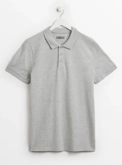 Grey Pique Polo Shirt L