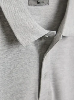 Grey Pique Polo Shirt L