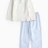 Grey Placket Top & Blue Stripe Bottoms Pyjama Set 1-2 years