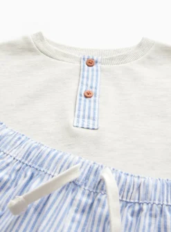 Grey Placket Top & Blue Stripe Bottoms Pyjama Set 1-2 years