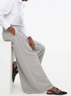 Grey Pleated Tailored Palazzo Trousers 10L