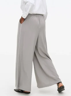 Grey Pleated Tailored Palazzo Trousers 10L