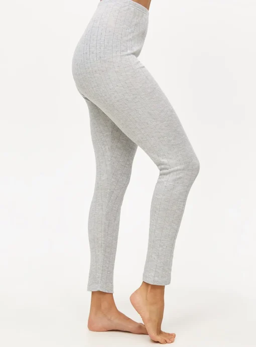 Grey Pointelle Maximum-Warmth Thermal Leggings M