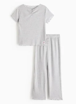 Grey Pointelle Ribbed Pyjama Set 8-9 years