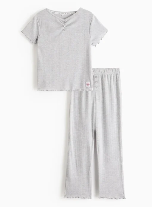 Grey Pointelle Ribbed Pyjama Set 8-9 years