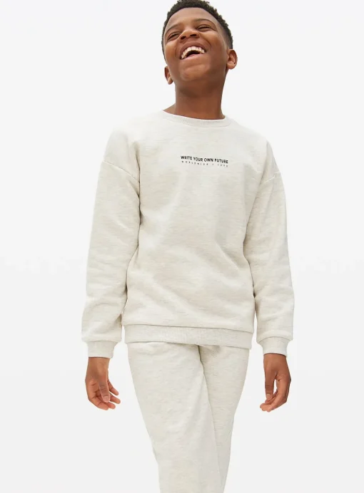 Grey Print Slogan Sweatshirt & Joggers Set 5 years