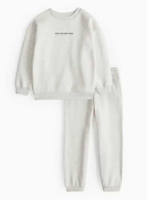 Grey Print Slogan Sweatshirt & Joggers Set 5 years