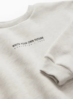 Grey Print Slogan Sweatshirt & Joggers Set 5 years