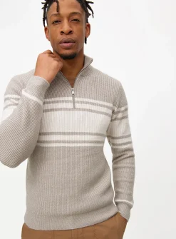 Grey Quarter Zip Stripe Detail Jumper S