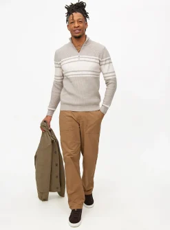 Grey Quarter Zip Stripe Detail Jumper S