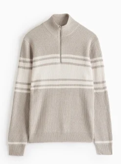 Grey Quarter Zip Stripe Detail Jumper S