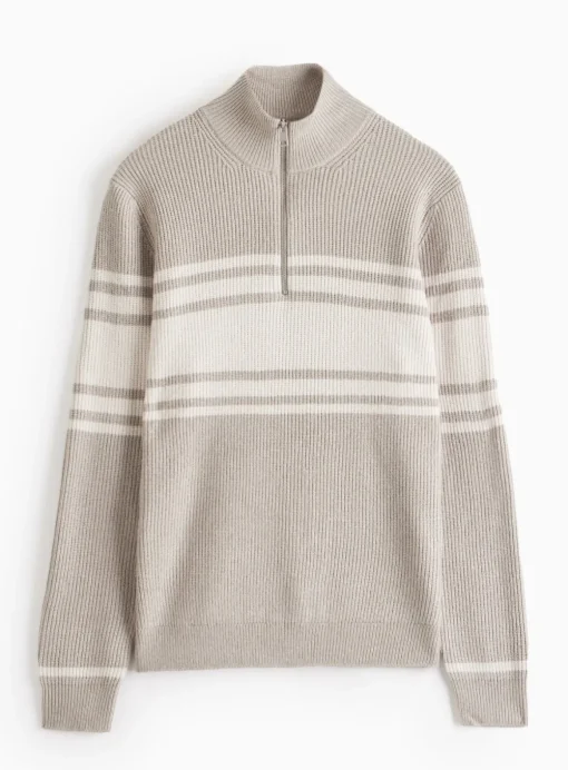 Grey Quarter Zip Stripe Detail Jumper S
