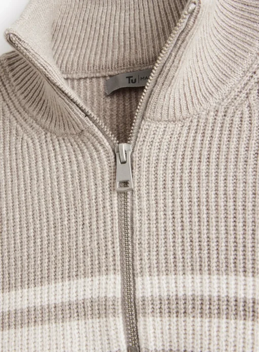 Grey Quarter Zip Stripe Detail Jumper S