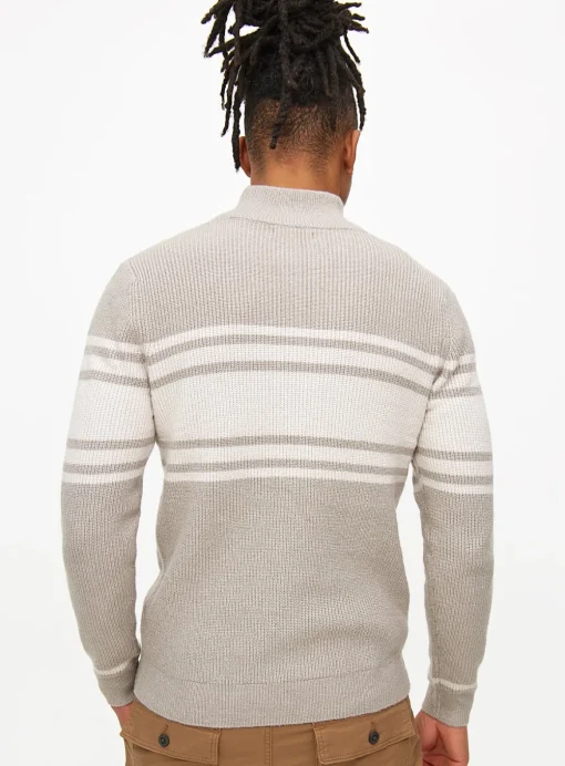 Grey Quarter Zip Stripe Detail Jumper S