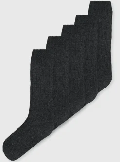 Grey Ribbed Long Socks 5 Pack 9-12