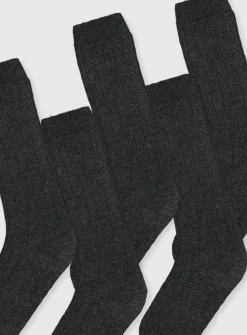 Grey Ribbed Long Socks 5 Pack 9-12