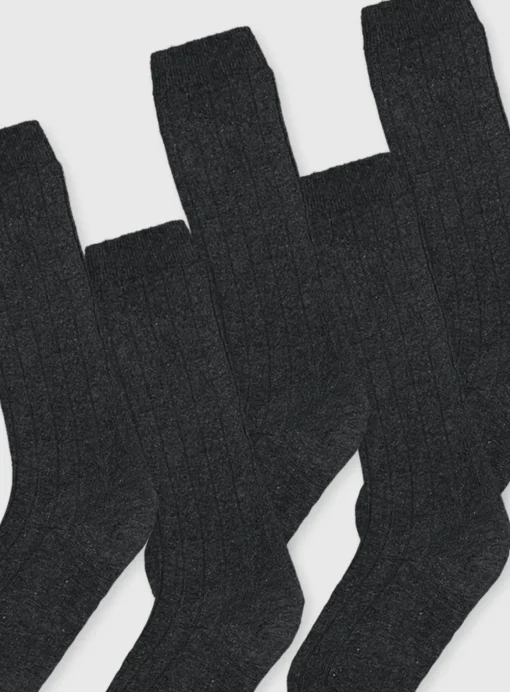 Grey Ribbed Long Socks 5 Pack 9-12