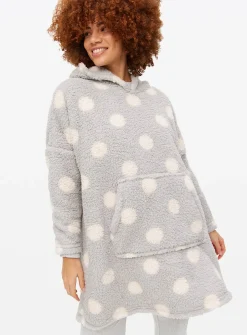 Grey Spot Borg Fleece Hooded Blanket XL
