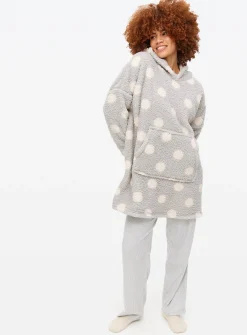 Grey Spot Borg Fleece Hooded Blanket XL