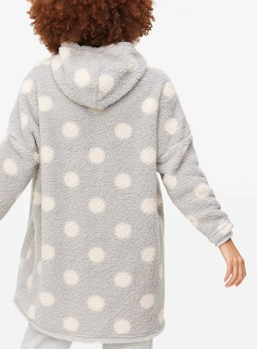 Grey Spot Borg Fleece Hooded Blanket XL