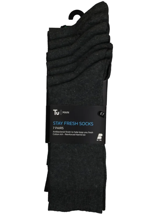 Grey Stay Fresh Socks 7 Pack 6-8.5