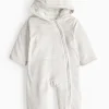 Grey Stripe Bear Detail Pramsuit 9-12 months