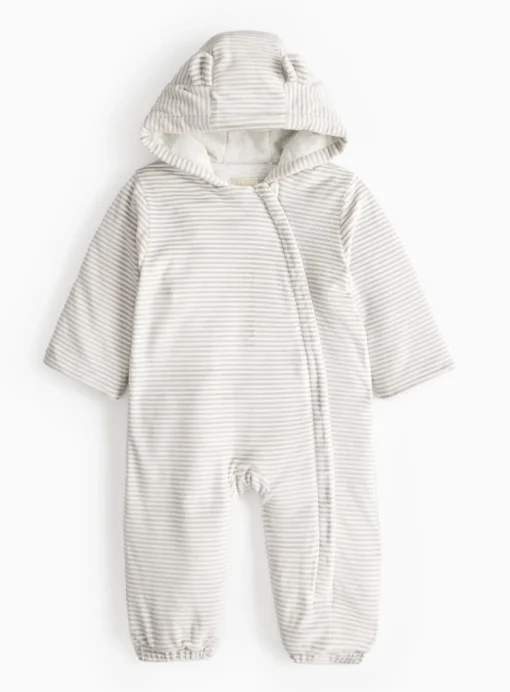 Grey Stripe Bear Detail Pramsuit 9-12 months