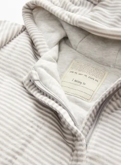 Grey Stripe Bear Detail Pramsuit 9-12 months