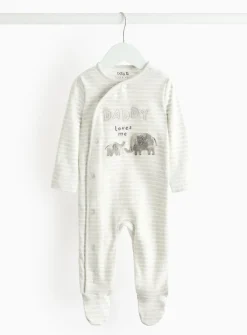 Grey Stripe Daddy Loves Me Slogan Sleepsuit Up to 3 mths