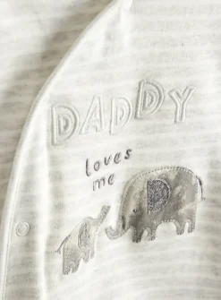 Grey Stripe Daddy Loves Me Slogan Sleepsuit Up to 3 mths