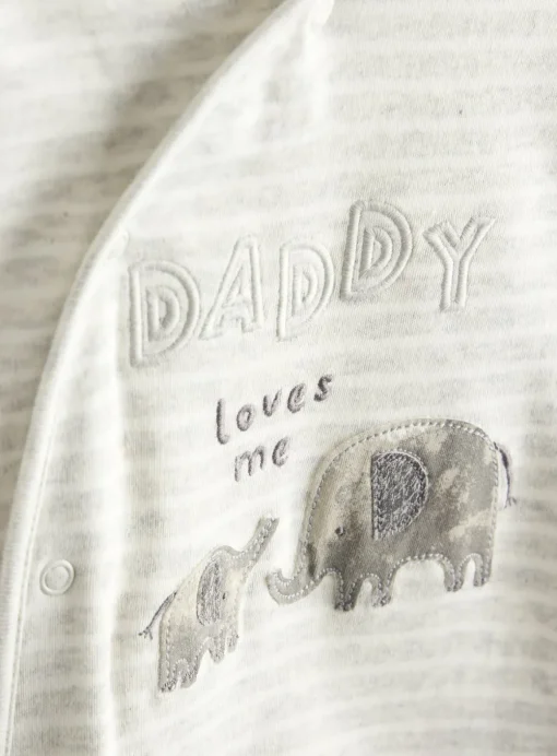 Grey Stripe Daddy Loves Me Slogan Sleepsuit Up to 3 mths