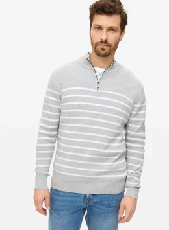 Grey Stripe Knitted Quarter Zip Jumper XXXL