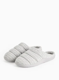 Grey Stripe Mule Slippers S
