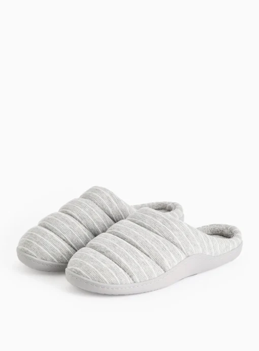 Grey Stripe Mule Slippers S
