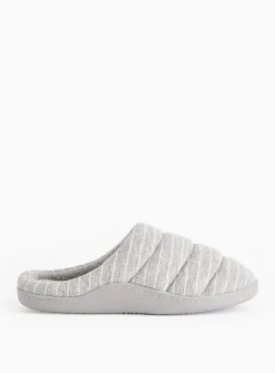 Grey Stripe Mule Slippers S