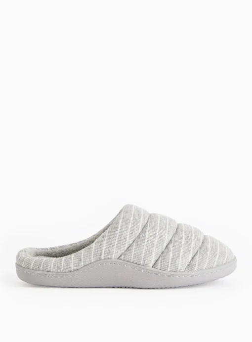 Grey Stripe Mule Slippers S