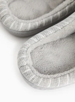 Grey Stripe Mule Slippers S