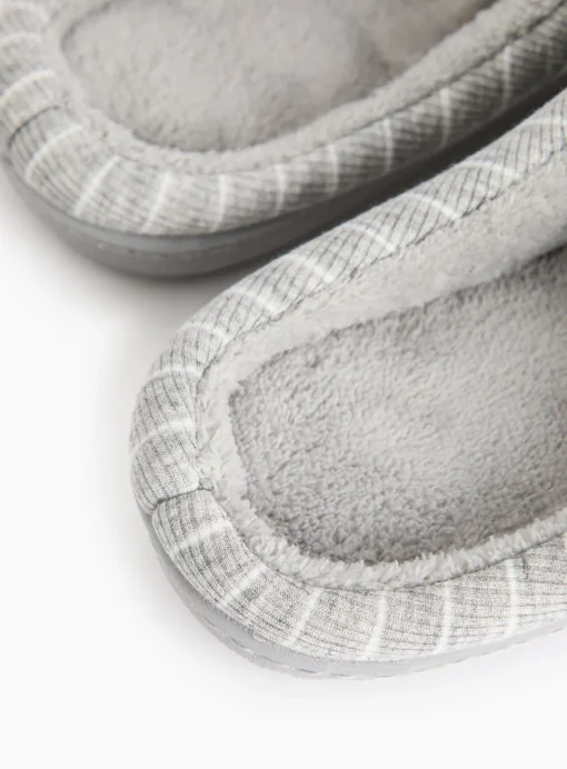 Grey Stripe Mule Slippers S
