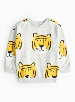 Grey Tiger Print Crew Neck Sweatshirt 1-2 years