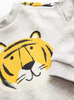 Grey Tiger Print Crew Neck Sweatshirt 1-2 years