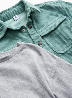 Grey T-Shirt & Green Corduroy Shirt Set 10 years