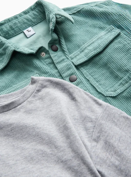 Grey T-Shirt & Green Corduroy Shirt Set 10 years