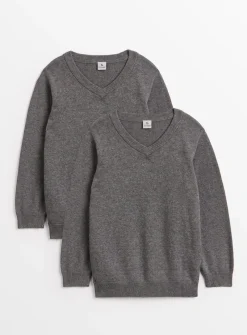 Grey V-Neck Jumpers 2 Pack 5 years