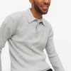 Grey Waffle Knit Polo Jumper M