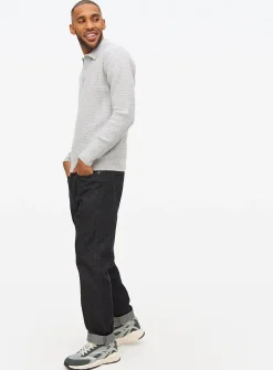 Grey Waffle Knit Polo Jumper M