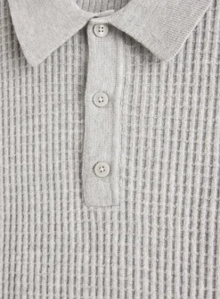 Grey Waffle Knit Polo Jumper M