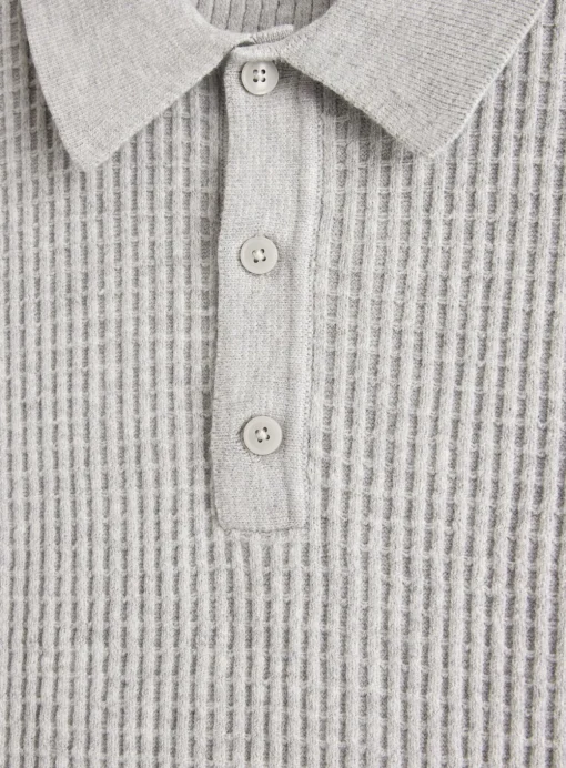 Grey Waffle Knit Polo Jumper M