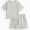 Grey Waffle T-Shirt & Shorts Pyjama Set 6-7 years